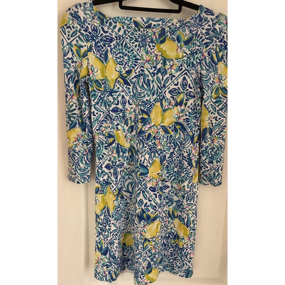 Womens Lilly Pulitzer Ophelia Zest For Life Lemon Print Blue Yellow Dress Sz XXS